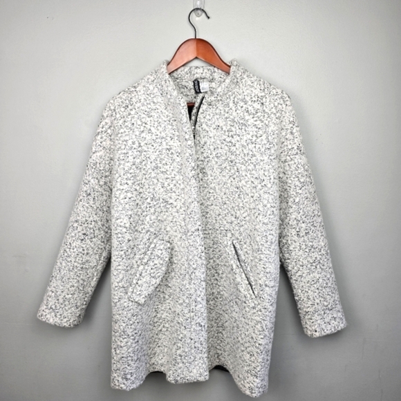 H&M Wool Blend Dress Coat 31" Long White Black Womens‎ Size 8 Winter Fall Preppy - Picture 1 of 12